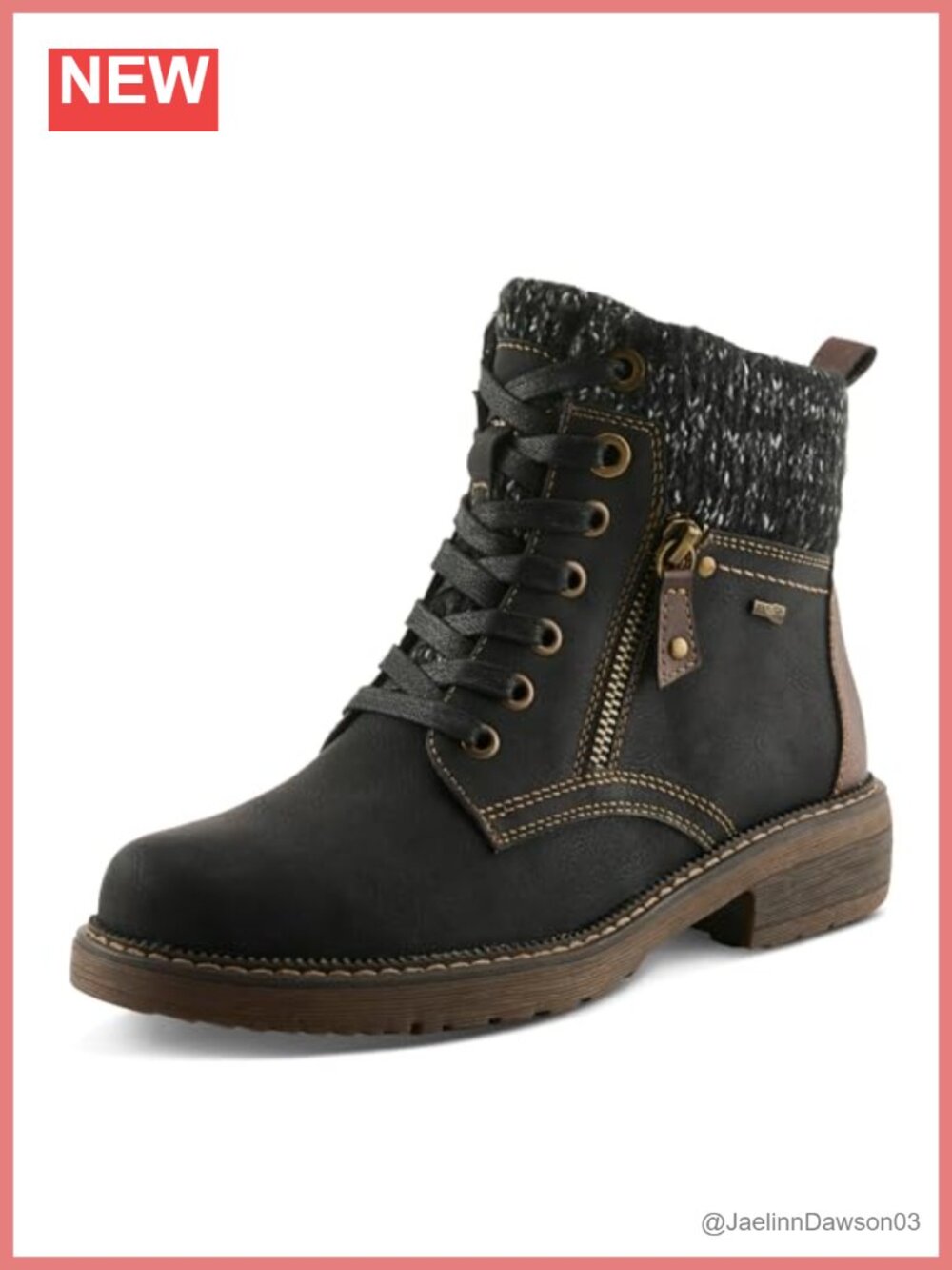 Vegan Leather Ankle Boots with Zipper - Water Resistant (Lace-up)